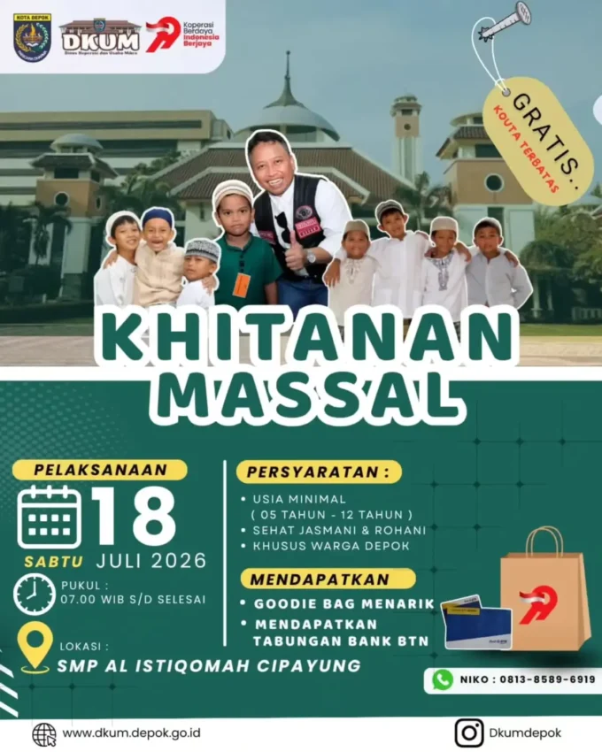 Pendaftaran Khitanan Massal Gratis DKUM Depok Dibuka untuk Warga